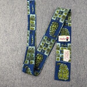Rooster Square Tie Paisley Blue Green True Vintage 60s 70s Sun Fabrics Skinny